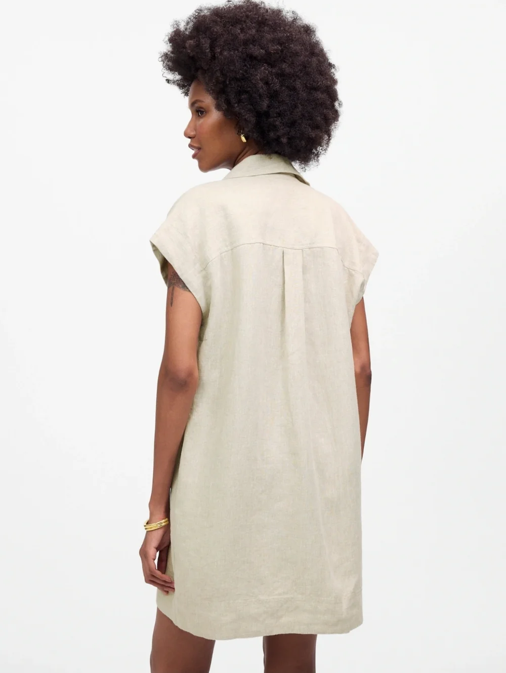 Madewell Linen Utility Short-Sleeve Mini Shirtdress in Oat - Picture 2 of 9